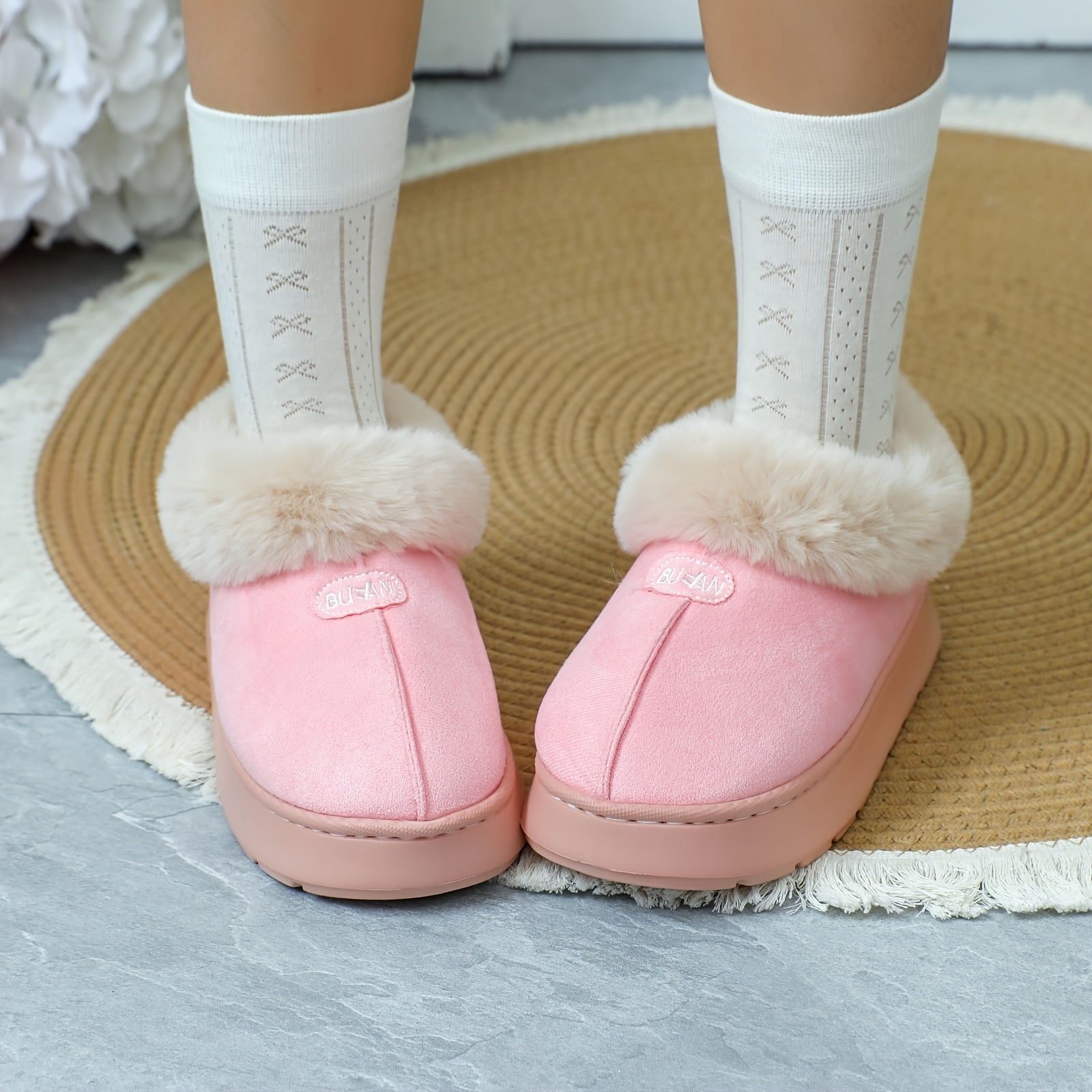 Women's EVA Snow Boots Slippers Indoor Warm Plush Thick Sole Gray Khaki Brown Pink