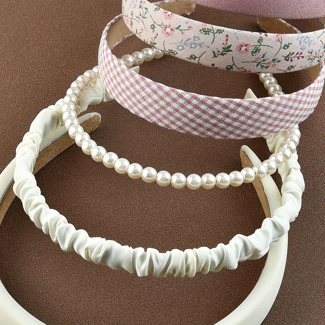 Set of 6 Women's Wide Brim Headbands with Faux Pearl Decoration and Trendy Style