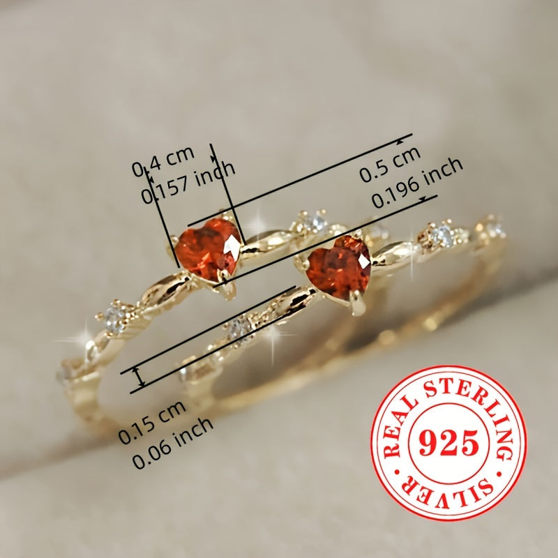Sterling Silver Thin Ring with Synthetic Heart-Shaped Ruby for Ladies Engagement