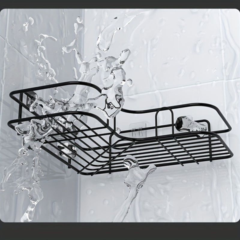 Corner Wall-Mounted Shower Caddy Rack for Shampoo and Kitchen Storage No Drilling