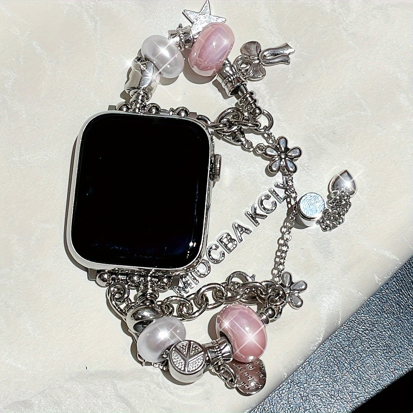 Smartwatch Band for Apple Watch Series 1-9 SE Ultra Copper Pink Beads Floral Water-Resistant Outdoor