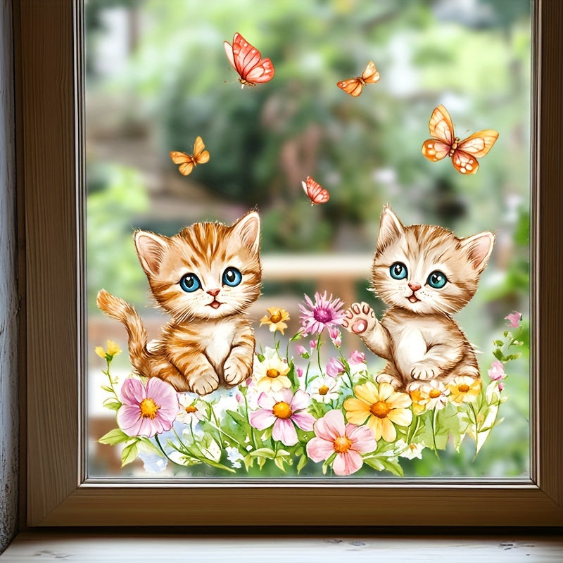 Glass Stickers Cats and Butterflies Self-Adhesive Decor for Windows and Doors