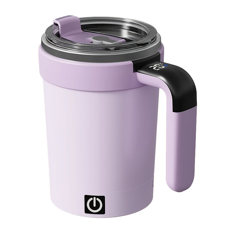 Self-Stirring Travel Mug with Temperature Display and Straw Creamy White