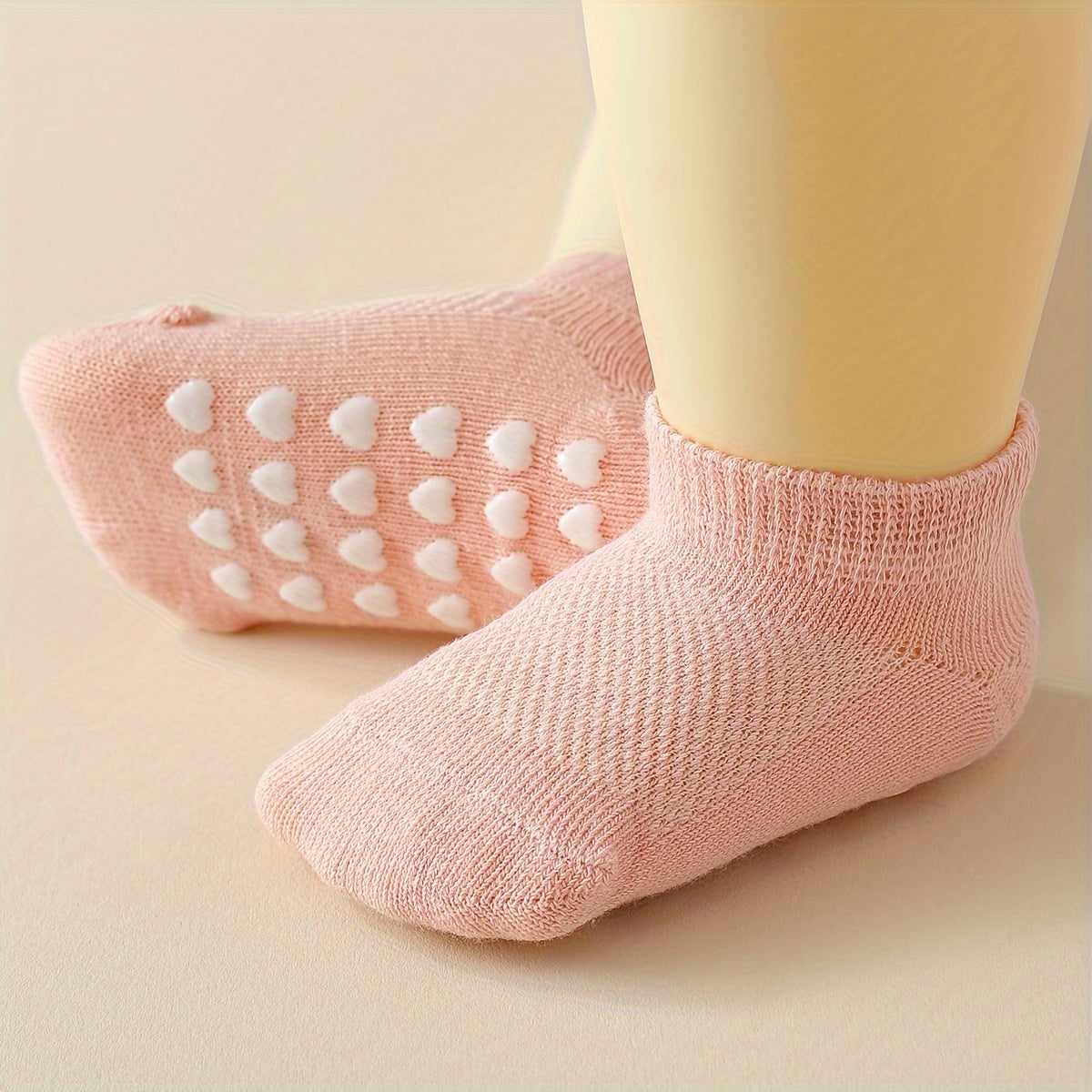 10 Pcs Kids Ankle Socks Cotton Blend Non-Slip Breathable Mesh Solid Color Spring Fall