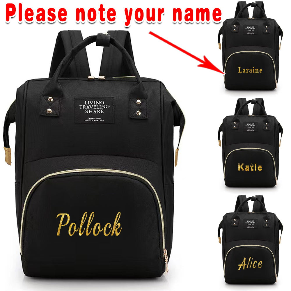 Black Oxford Cloth Mommy Backpack with Large Capacity and Travel Organizer