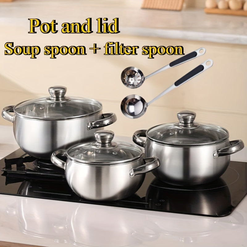 Juego de utensilios de cocina de acero inoxidable de 3 piezas, ollas de cocina, incluyendo olla de stock, olla de perlas y olla caliente