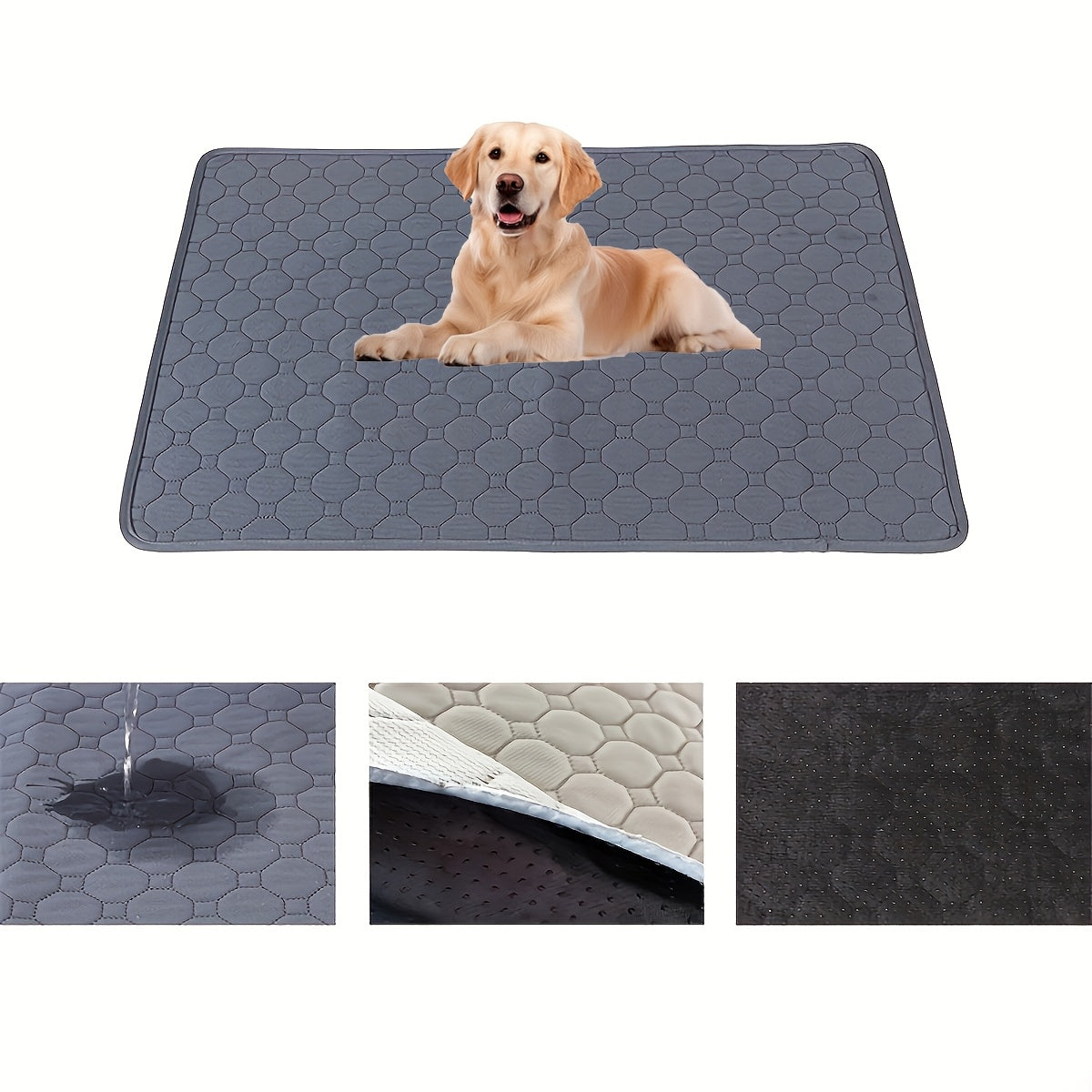 Washable Waterproof Dog Training Pad with Non-Slip Hexagonal Grip for Indoor Use