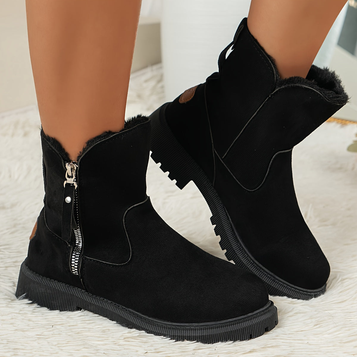 Women’s Fleece-Lined Snow Boots Rubber Sole Winter Ankle Booties
