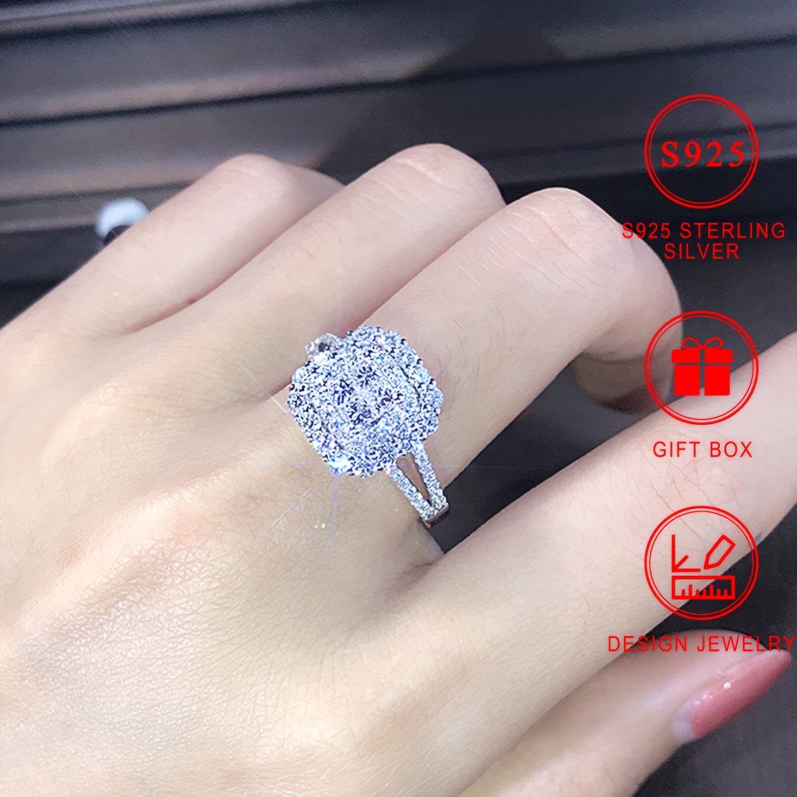 Sterling Silver Square Synthetic Zirconia Ring for Women Engagement Wedding Daily Wear