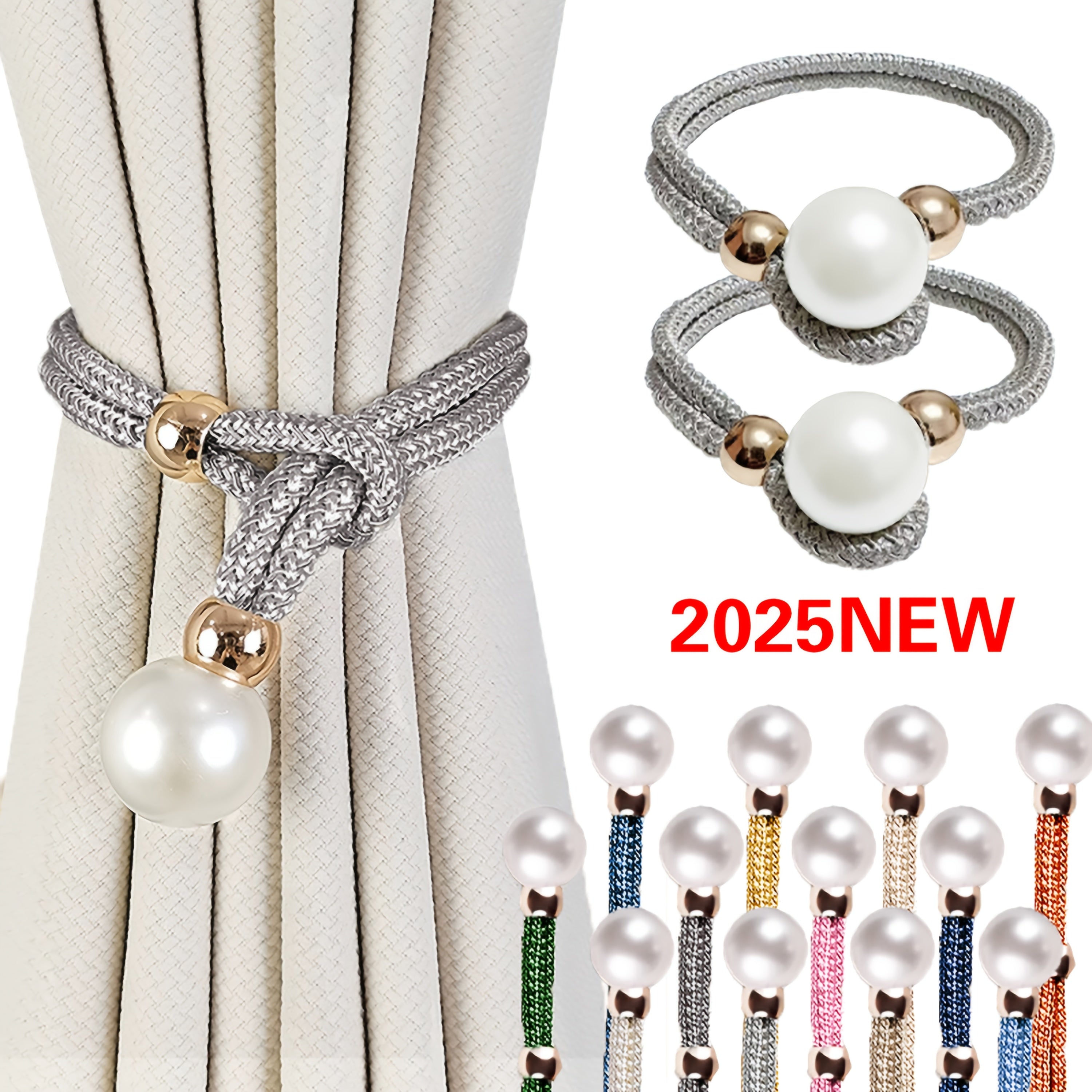 Set of 2 Faux Pearl Curtain Tiebacks Elegant Drape Holdbacks for Windows and Home Decor