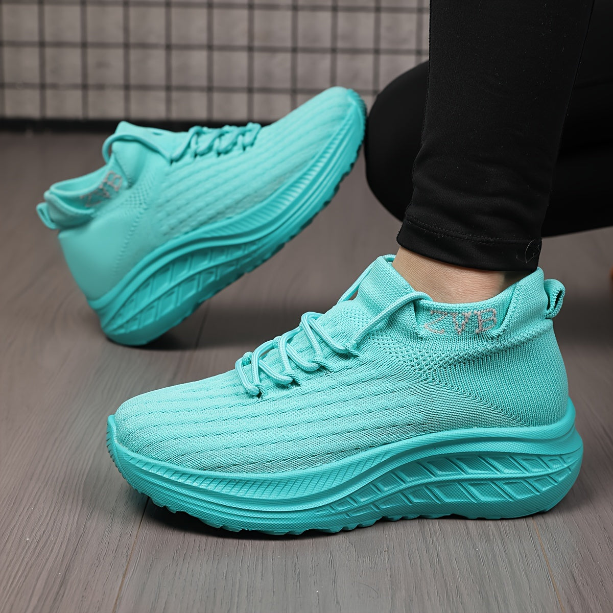 Women's Knitted Platform Sneakers Breathable Casual Low-Top Wedge Shoes
