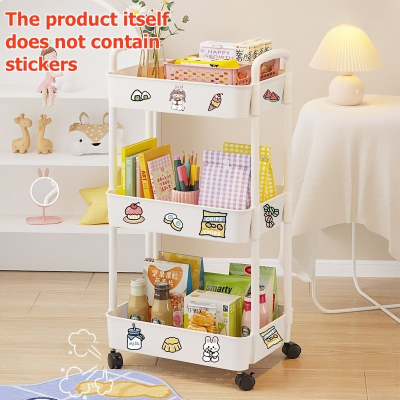 Многофункциональная пластиковая тележка для хранения с колесами для сухого и влажного использования в спальнях, кухнях и гостиных, черный, белый, 2 размера