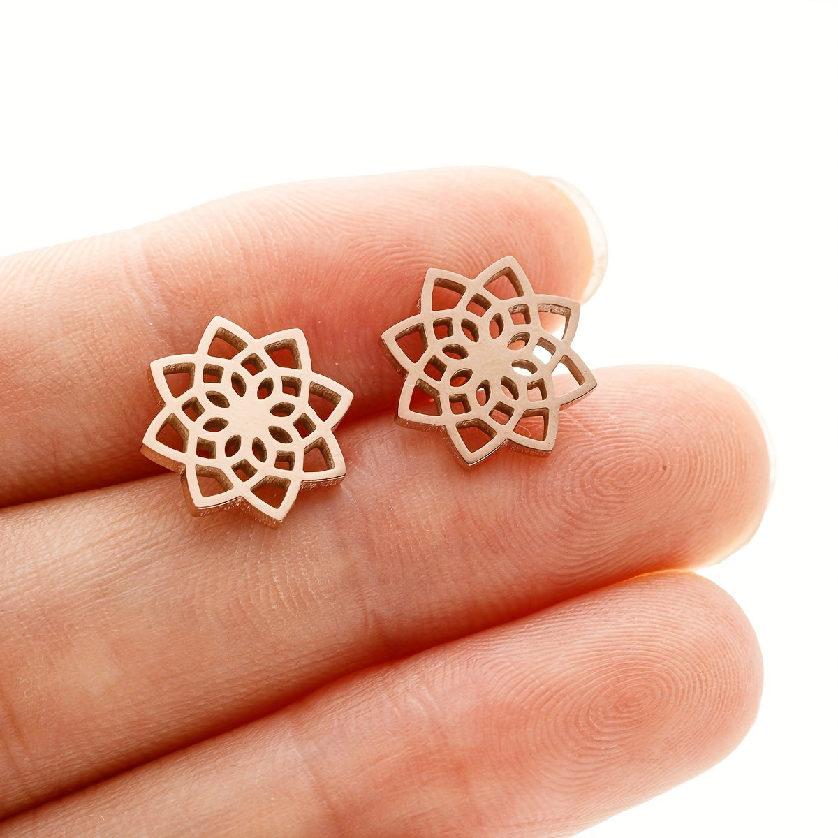 Women Stainless Steel Mandala Stud Earrings Geometric Flower Daily Yoga