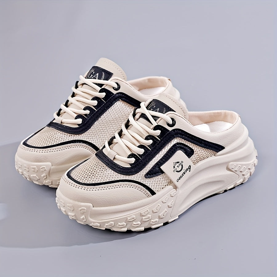 Women's Mesh Casual Sneakers Low-Top Lace-Up Walking Shoes Khaki