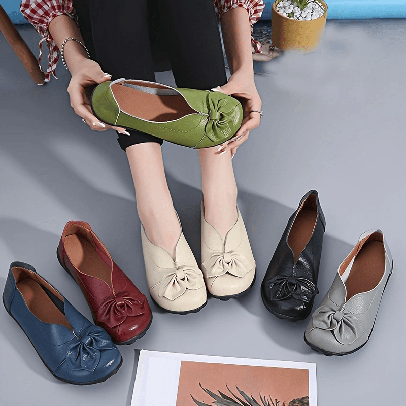 Women’s Bowknot Loafers Slip-On Flats Solid Colors Casual Shoes