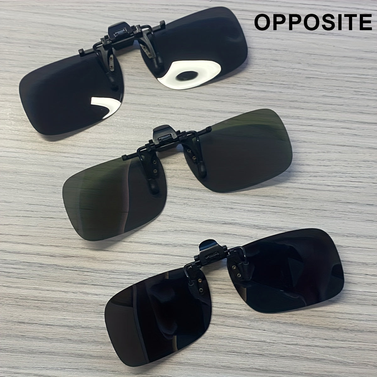 3 Sets of Lightweight Rectangular Polarized Clip-On Sunglasses for Outdoor Camping and Travel