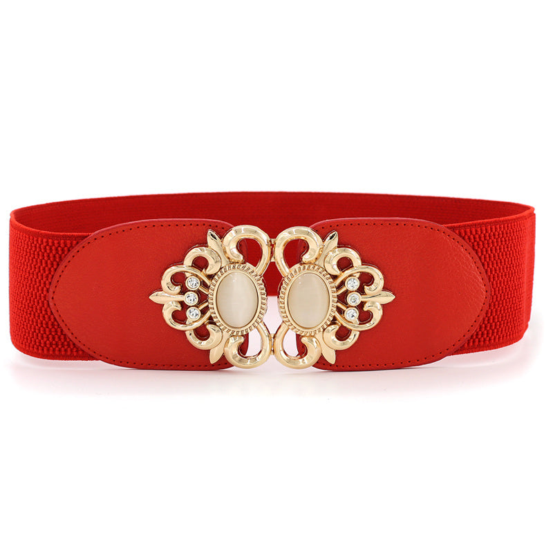 Ayollar uchun sun'iy toshlar va metall tokchali elastik yuqori bel belbog'