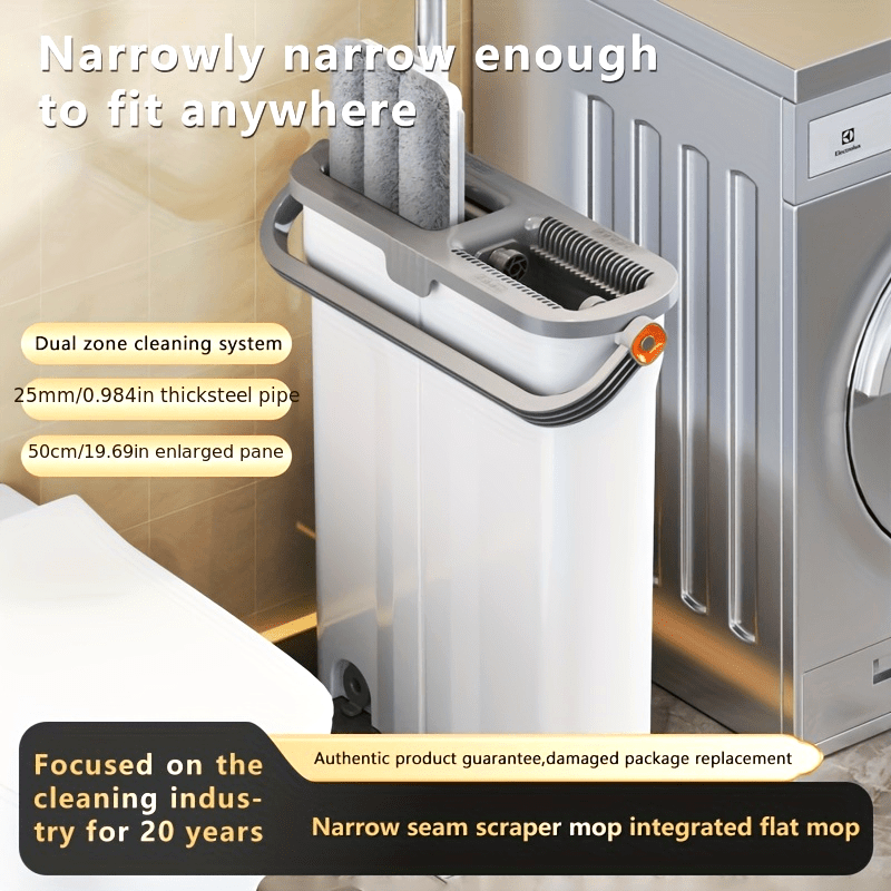 Sistema de mopa plana y cubeta de acero inoxidable con almohadillas de microfibra y escurridor para todo tipo de suelos