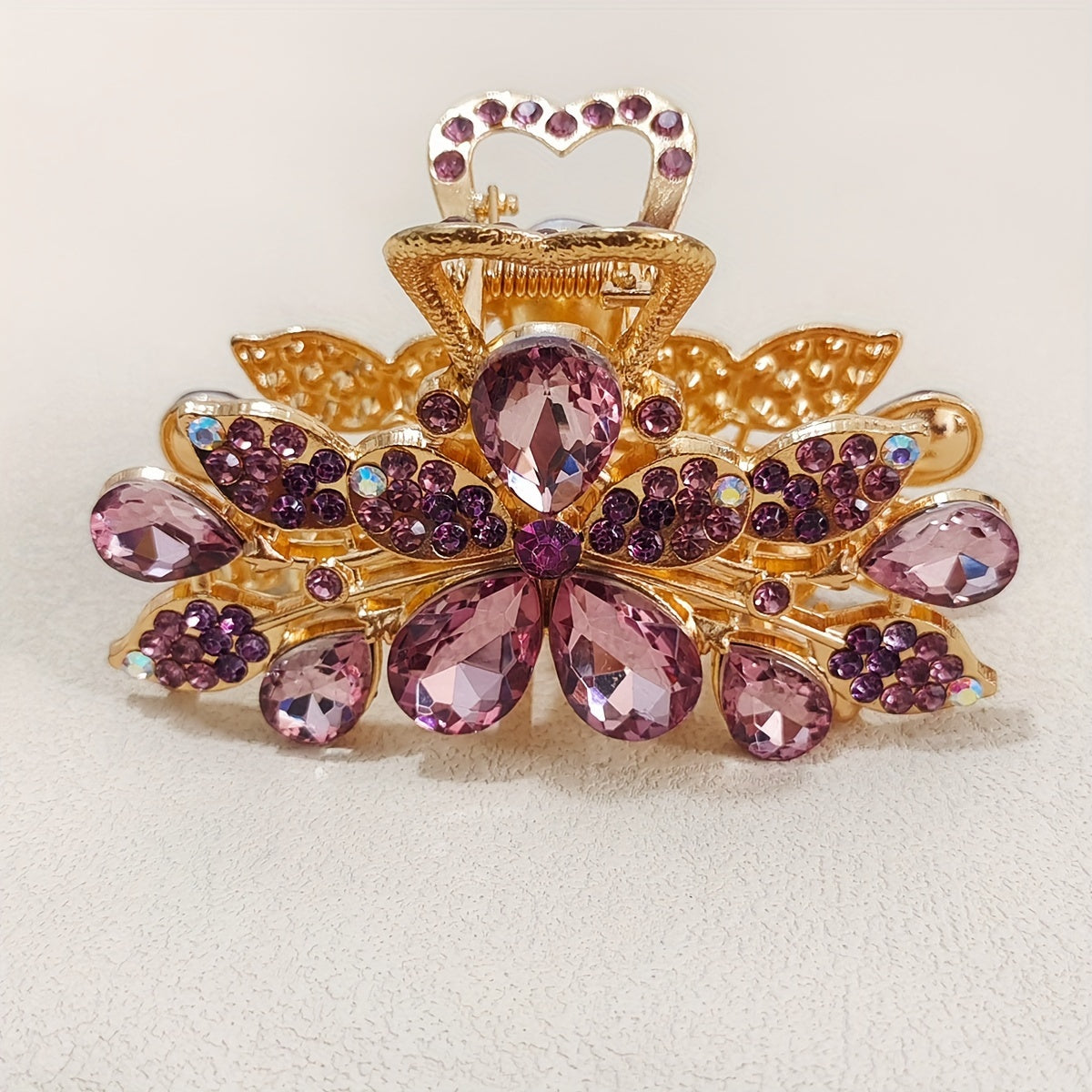 Large Rhinestone Flower Hair Claw Clip for Women, Secure Ponytail Holder