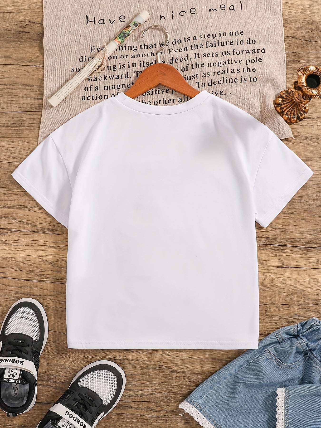 Girls' Star Print Knit T-Shirt with Crew Neck Short Sleeves for Spring Summer