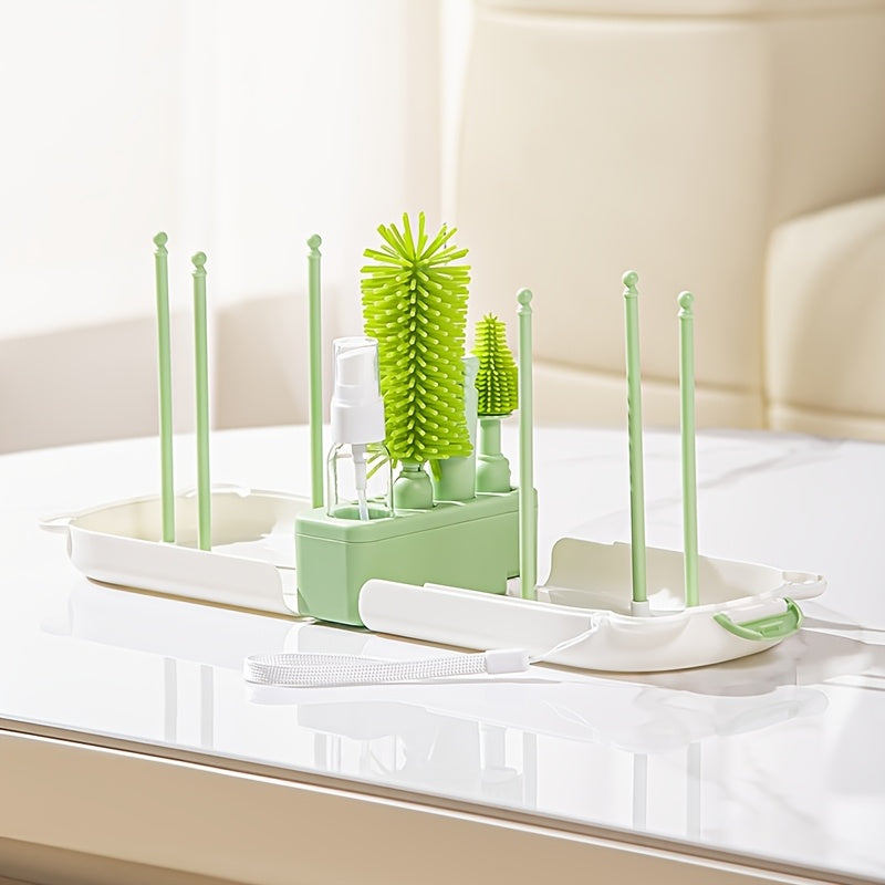 To'plamga maxsus yuvish uchun mo'ljallangan silikon portativ shisha cho'tkasi, drenaj tayoqchasini saqlash qutisi, sayohat tozalash cho'tkalari to'plami va teddy ayiq portativ tozalash cho'tkasi kiradi.