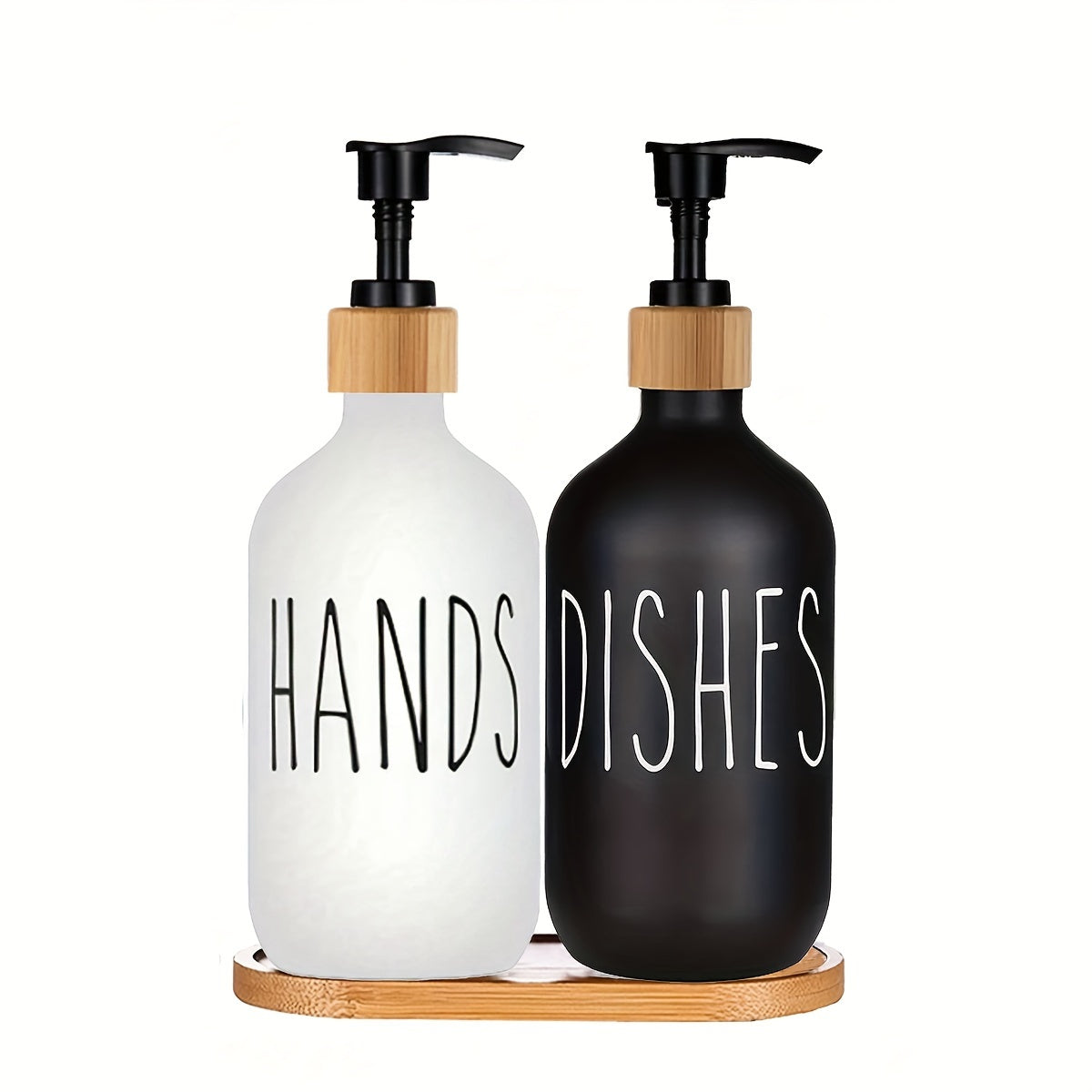 Bathroom Soap Dispenser Set with Tray Refillable Lotion Bottle for Shower Gel and Shampoo