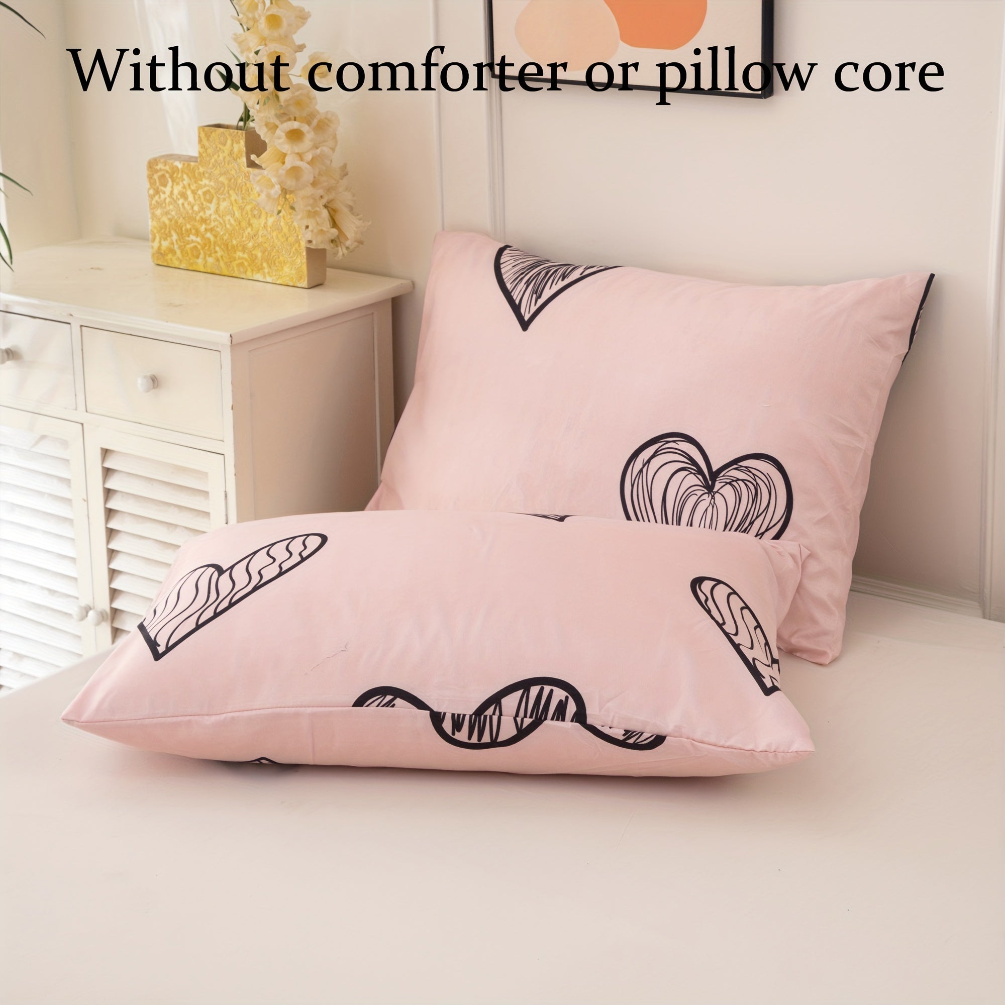 Black Heart Pattern Duvet Cover Set 3 Pieces Includes Duvet Cover and Pillowcases