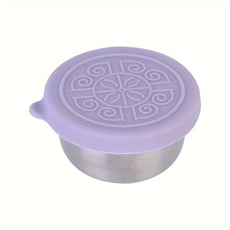 Stainless Steel Condiment Cup with Silicone Lid Leakproof Rust-Resistant Flower Pattern Multicolor