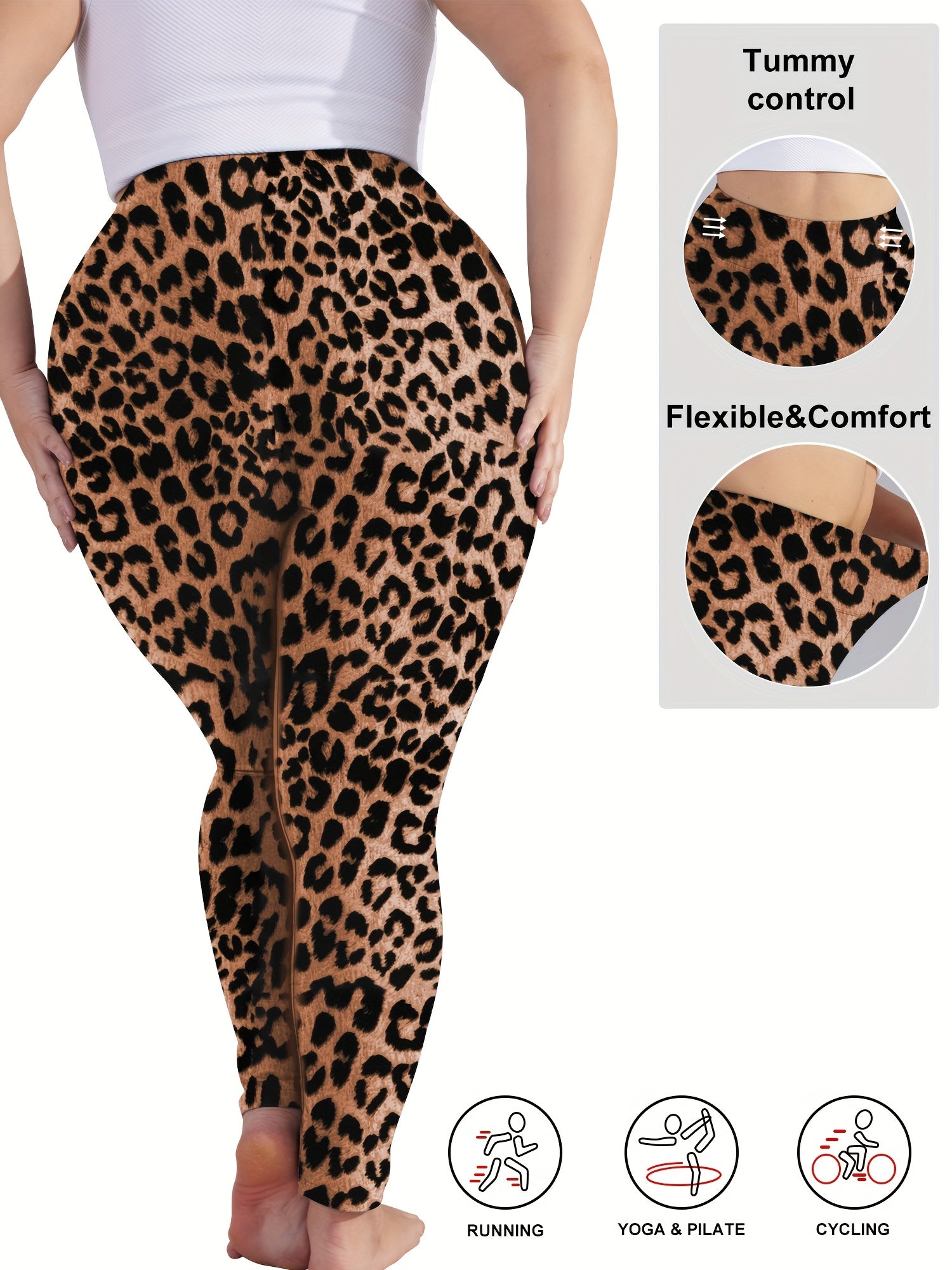 Plus Size Women's High-Waist Cropped Leggings Tummy Control Green Summer Activewear