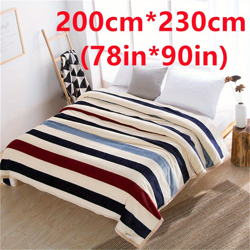 Manta de cama de franela con patrón a rayas para adultos y niños