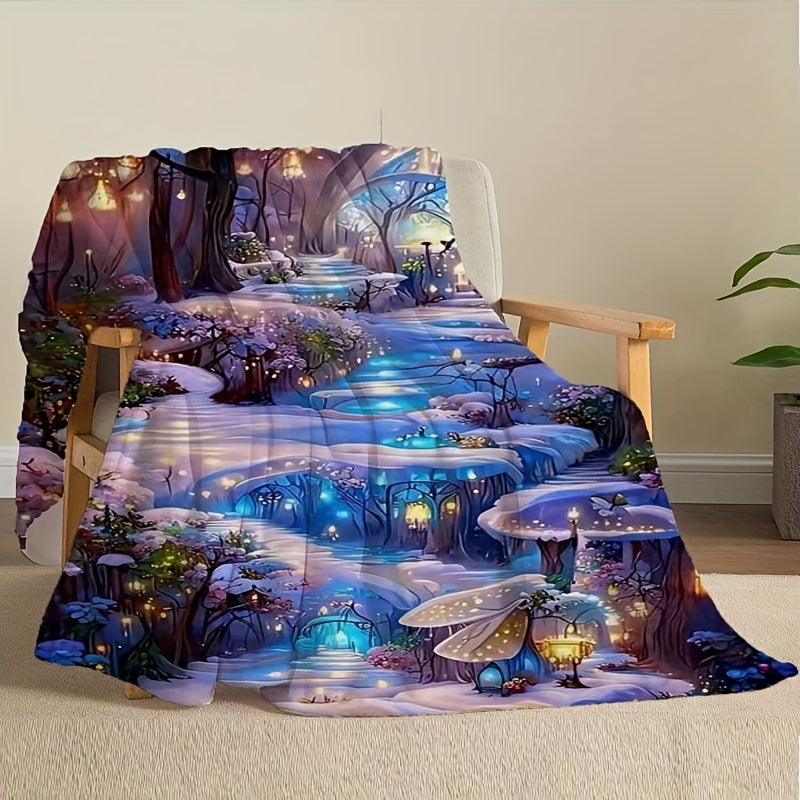 Digital Print Blanket Enchanted Forest Flannel Fleece Cozy Throw