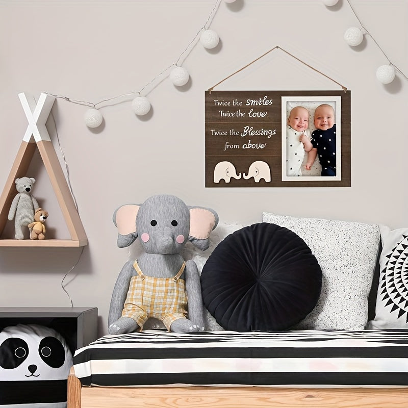 Twin Wooden Photo Frame with Elephant Design for Twins Keepsake