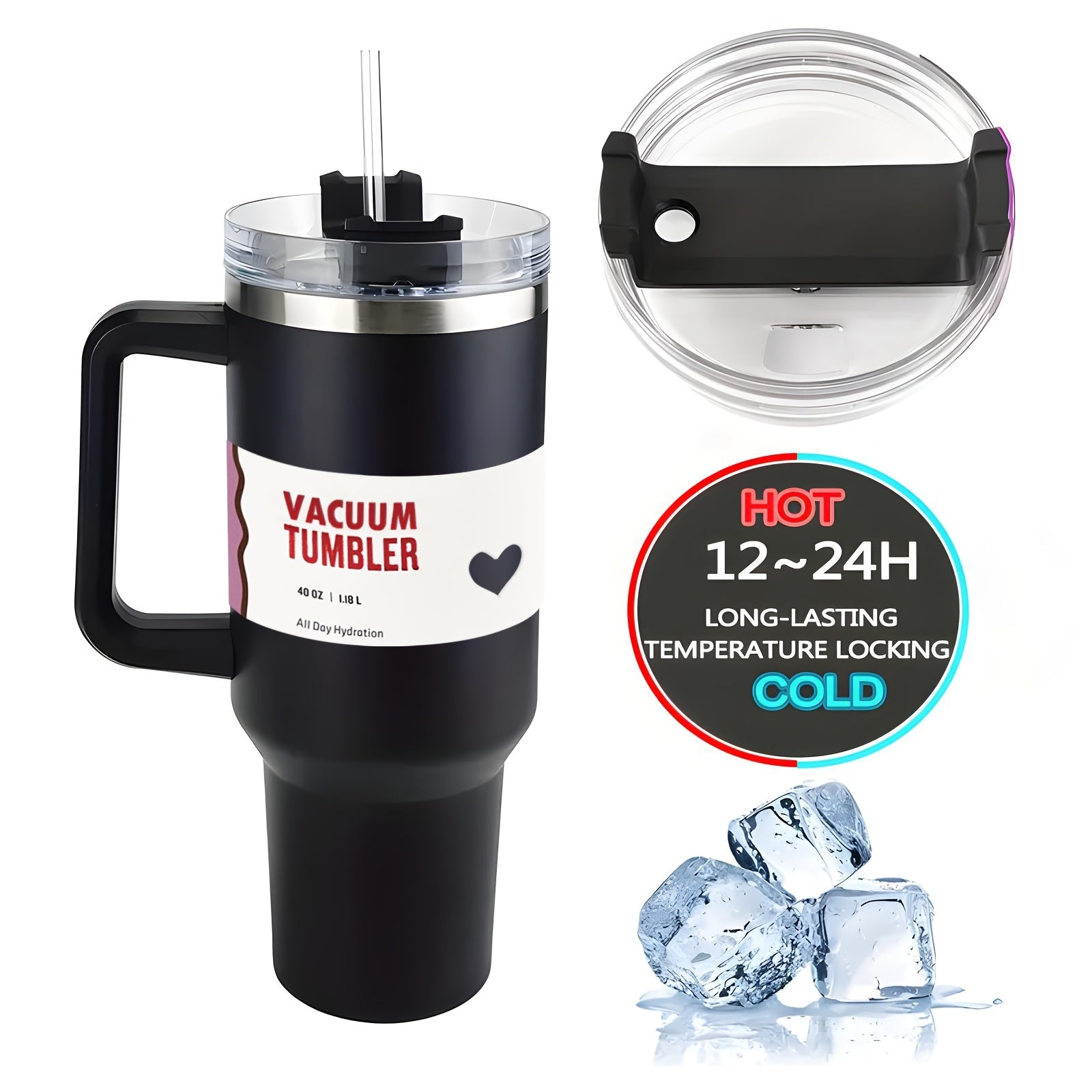 Insulated Tumbler 40oz with Lid and Straw for Cold Drinks