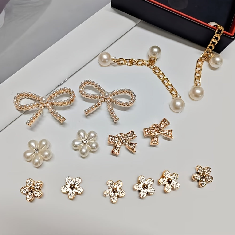 Unisex DIY Shoe Accessories Set Imitation Pearl Rhinestone Chain Buckle