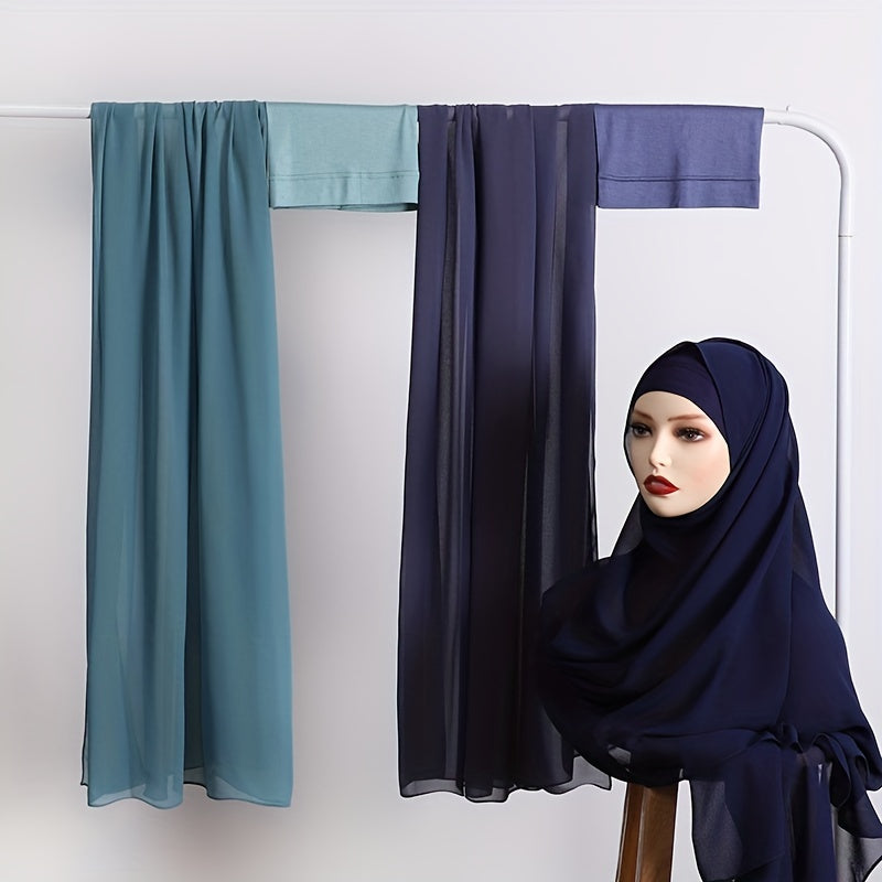 Pink and Gray Chiffon Hijab Scarf Set with Undercap Woven Polyester Stylish Headscarf for Women