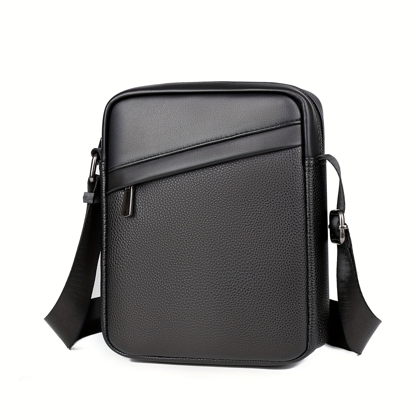 Men's Black Crossbody Bag with Adjustable Strap and Lychee Texture for Travel and Casual Use