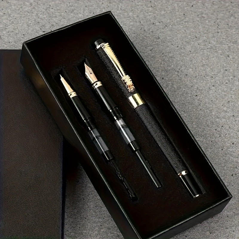 Luxury Pen Set with Ergonomic Metal Pens, Medium Rhodium Tips for Calligraphy and Office Use