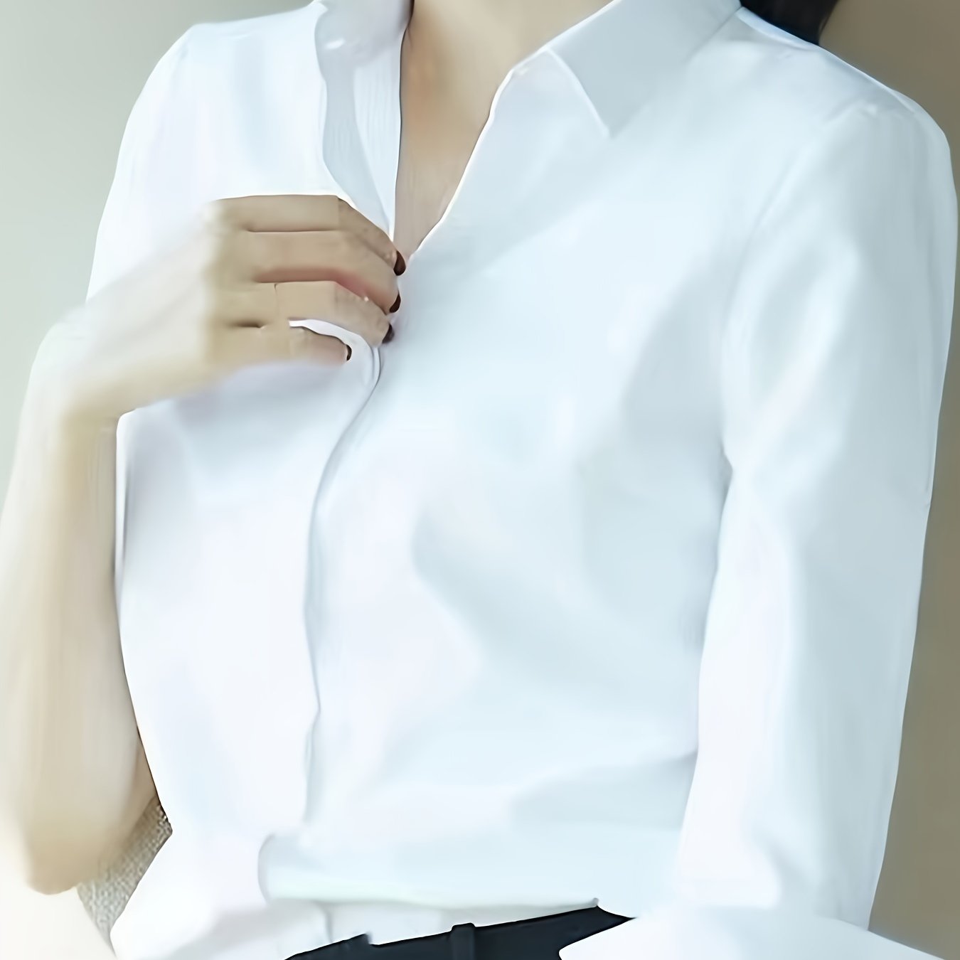 Women's White Long Sleeve Shirt for Work and Career Interviews Polyester Solid Sheer Spring Autumn