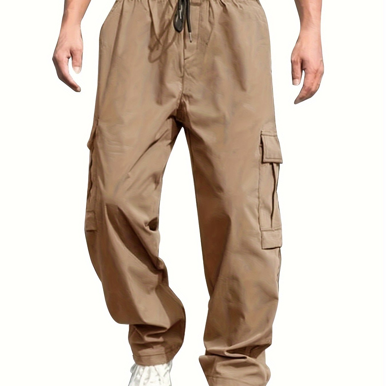 Men's Olive Green Cargo Pants Lightweight Twill with Side Pockets Adjustable Waist All-Season