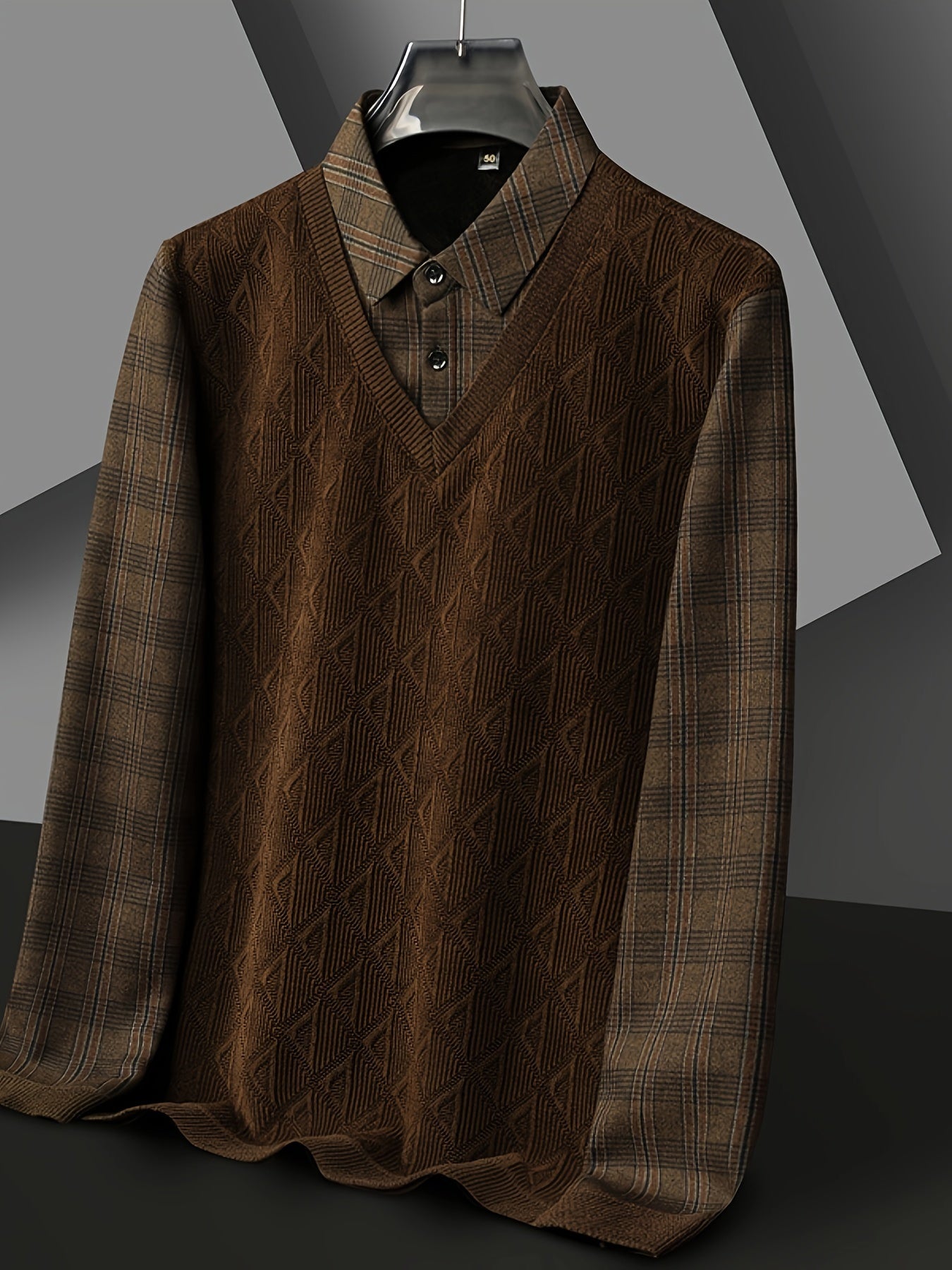 Sudadera de invierno para hombre con cuello forrado de terciopelo, tela de punto a rayas, camiseta casual de manga larga