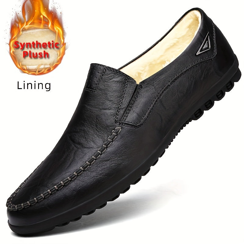 Men's Casual Leather Oxford Shoes Slip-On Low Top Round Toe All-Season