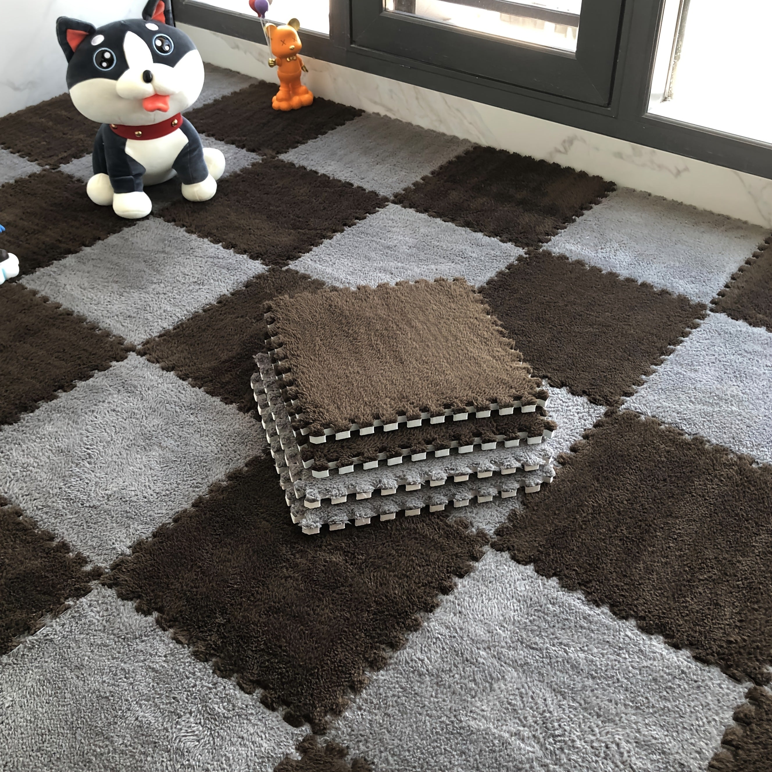 Interlocking Puzzle Carpet Tiles 30 Pack Low Pile Washable Indoor Bedroom Noise Reduction