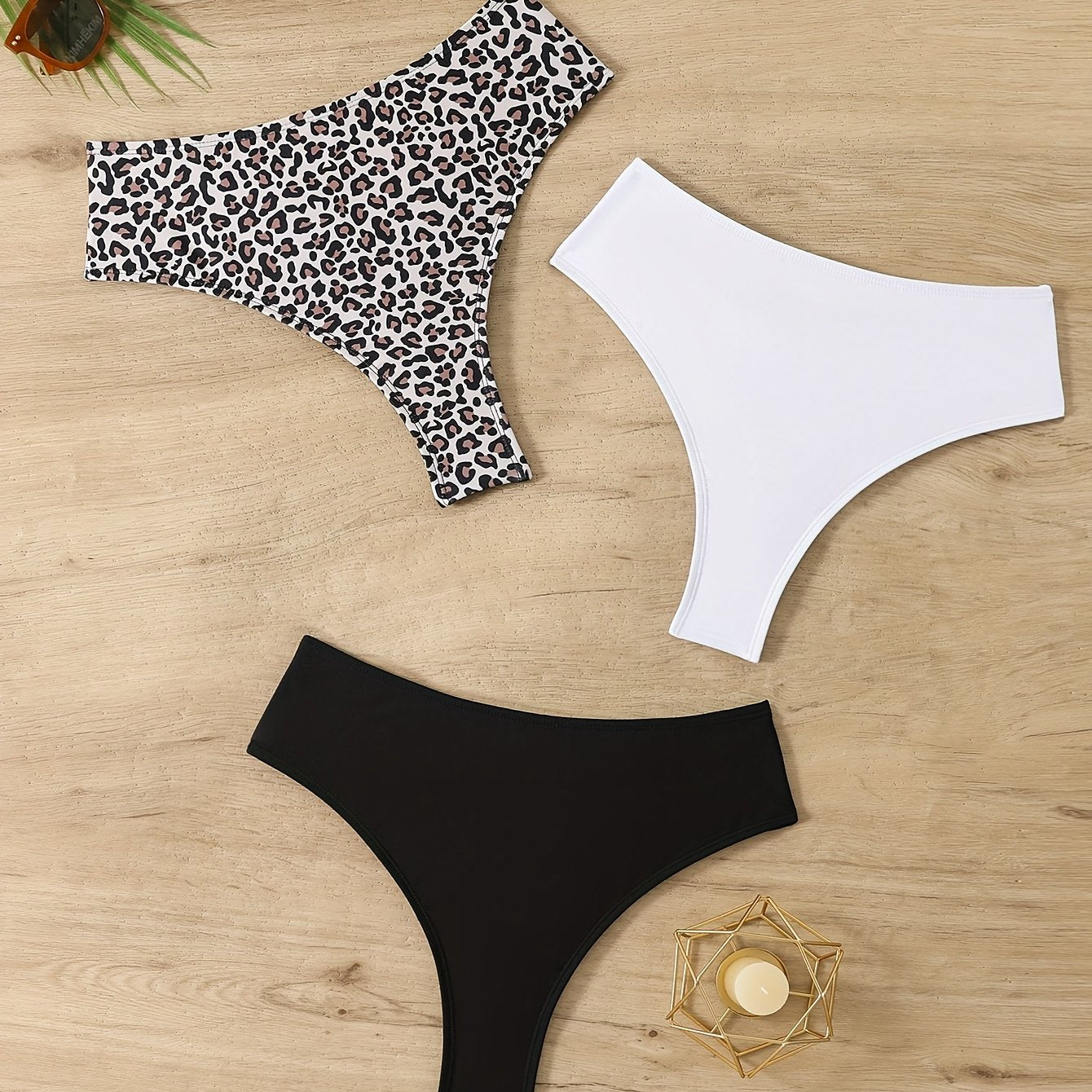 Women's Summer Bikini Set Black White Leopard Print High Stretch Knit Fabric