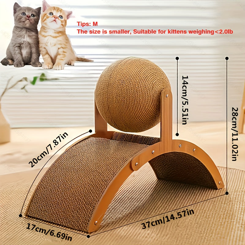 Wooden Cat Scratching Ball Toy with Corrugated Paper Base Durable Claw Grinder