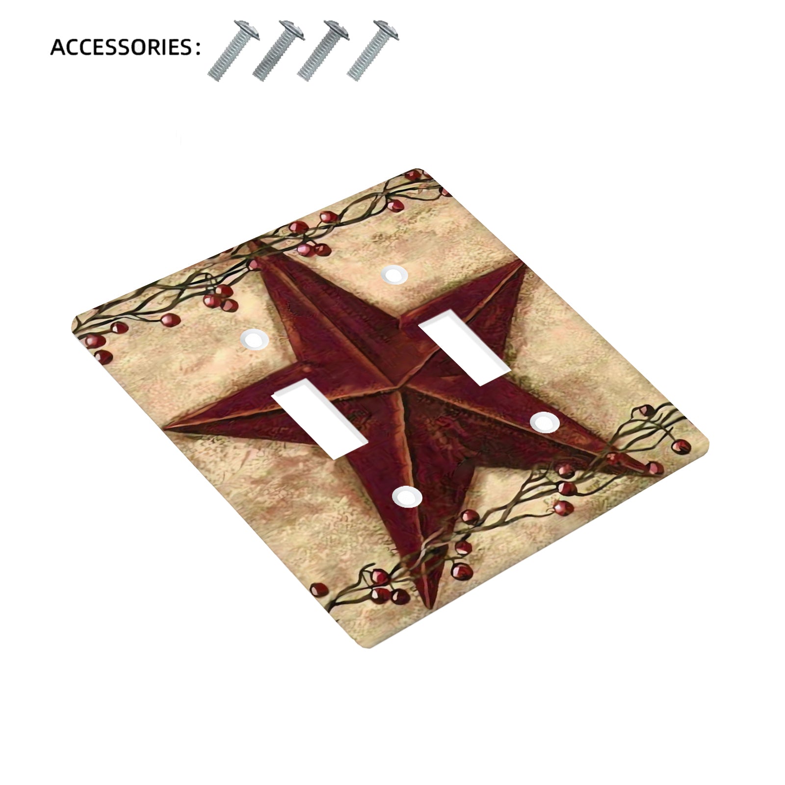 Red Barn Star and Berries Light Switch Cover Farmhouse Wall Plate Indoor Outdoor