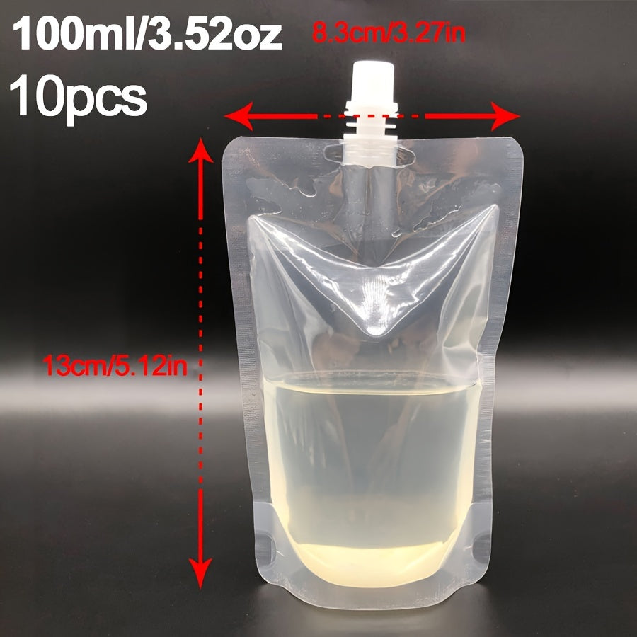 Set of 10 Clear Plastic Drink Pouches with Nozzle Leak-Proof Juice Bags for Smoothies