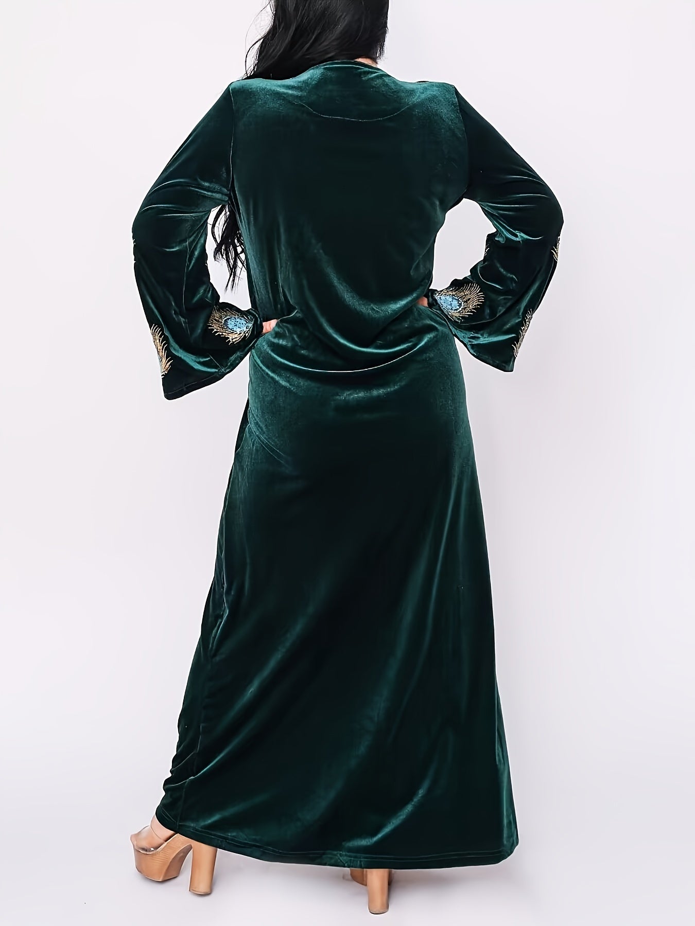 Vestido largo bordado para mujer, mezcla de poliéster, patrón de animales, cuello redondo, para todas las estaciones, corte recto