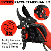Garden Pruners with Enhanced Grip for Thick Branches, Ergonomic Ratchet, Carbon Steel Blade