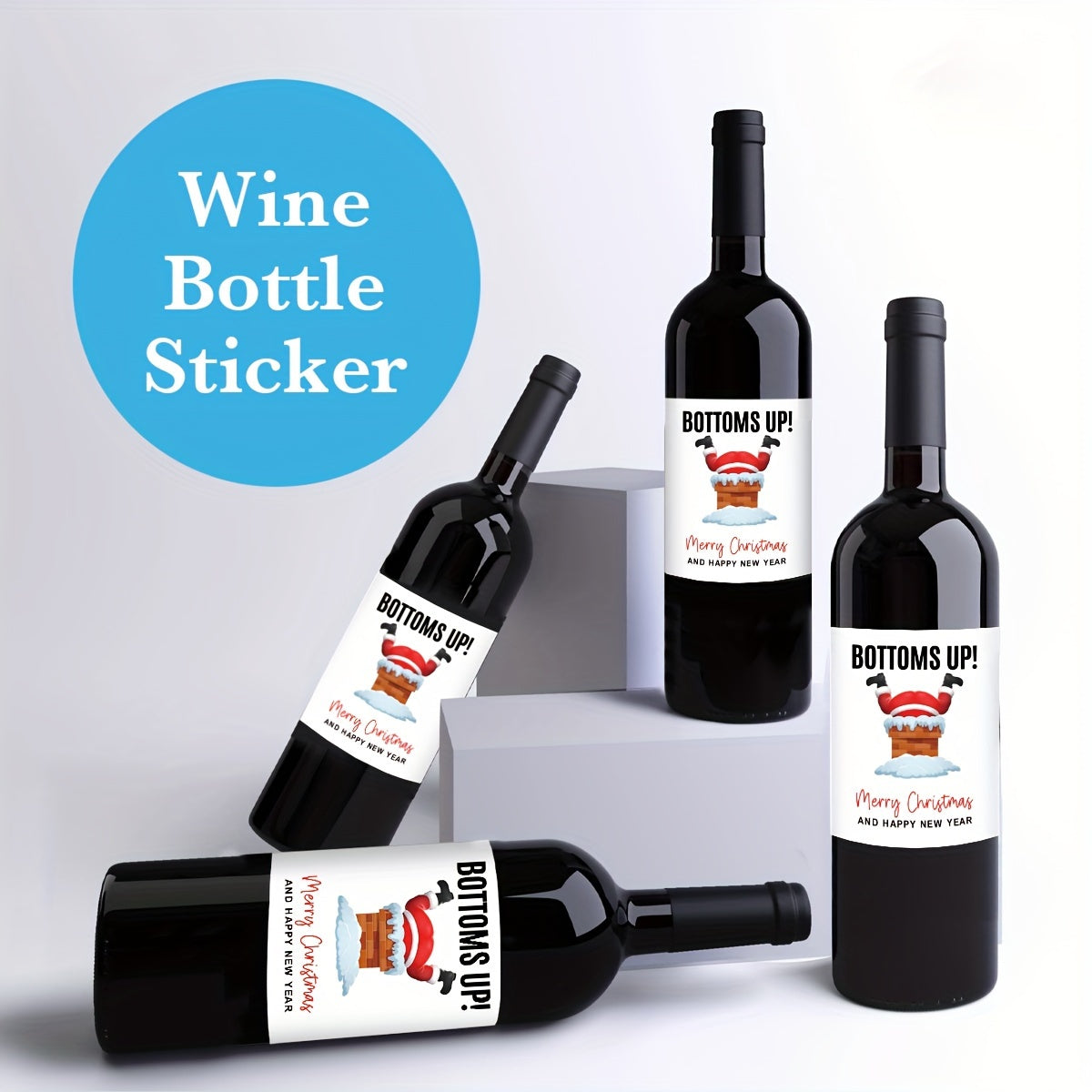 Christmas Wine Bottle Labels Set of 6 in White Red Black for Holiday Gifts