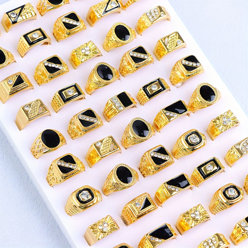 Set of 10 Black Geometric Drip Rhinestone Rings for Men and Women